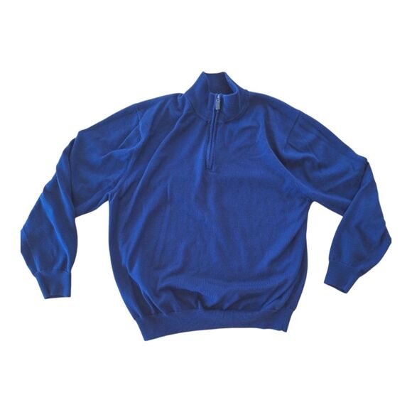 Jos A Bank Signature Collection Pima Cotton Sweater Blue 1/4 Zip Men's size XL - Picture 3 of 15